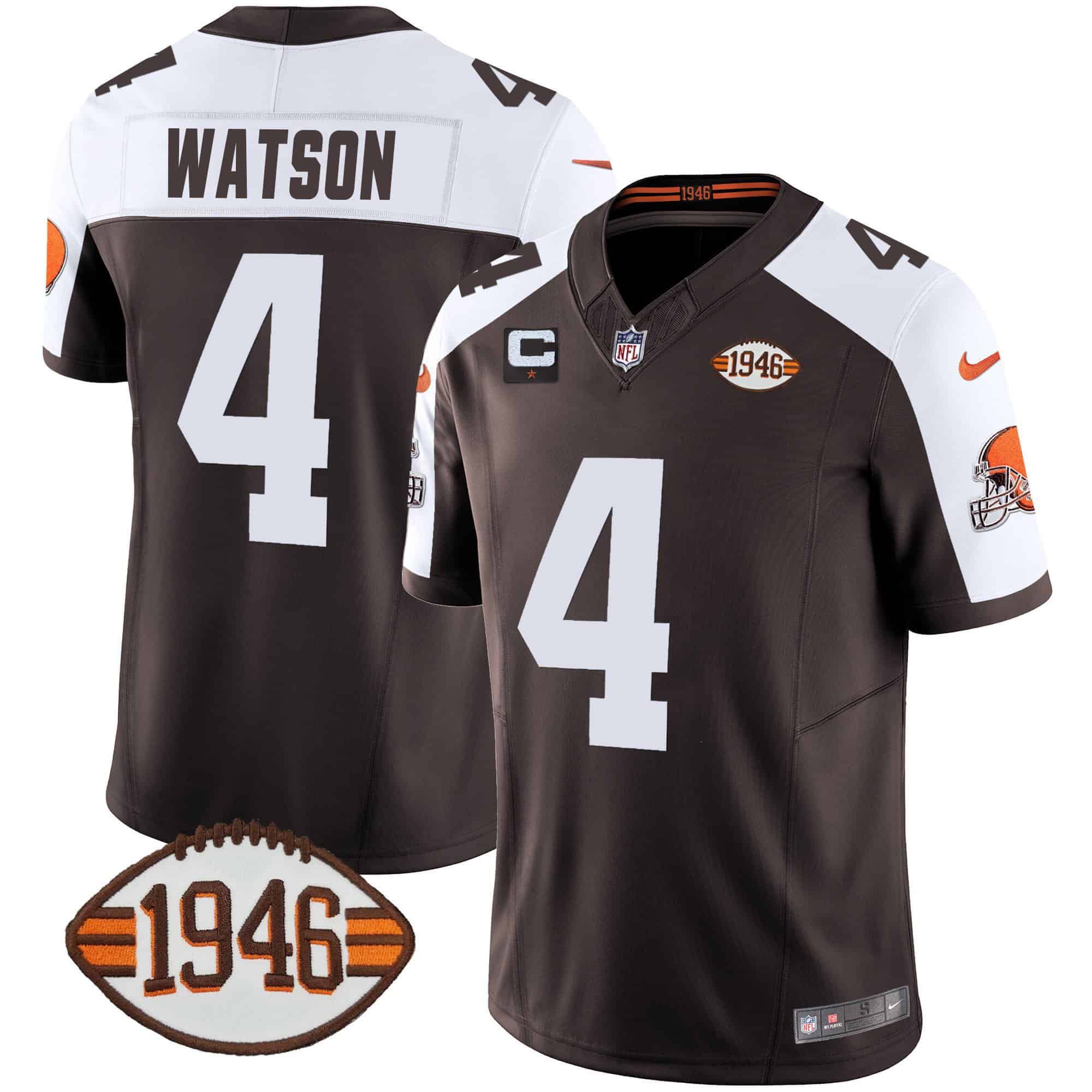 Men Cleveland Browns #4 Watson Brown 1946 75th Anniversary Patch 2024 Nike NFL Jersey